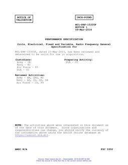 MIL MIL-PRF-15305F Notice 1 - Validation 1