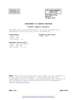 MIL MIL-HDBK-502A Notice 1 - Validation 1